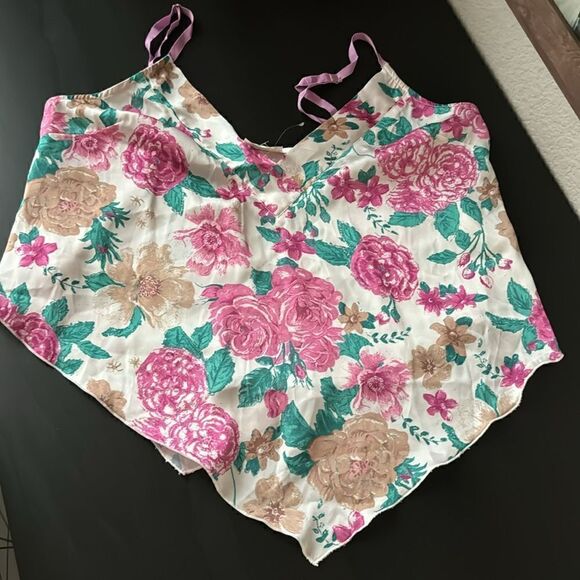 NWOT Free People Cami Floral Hanky Style Adjustable Straps Tank V Neck Pink Boho - Picture 12 of 13